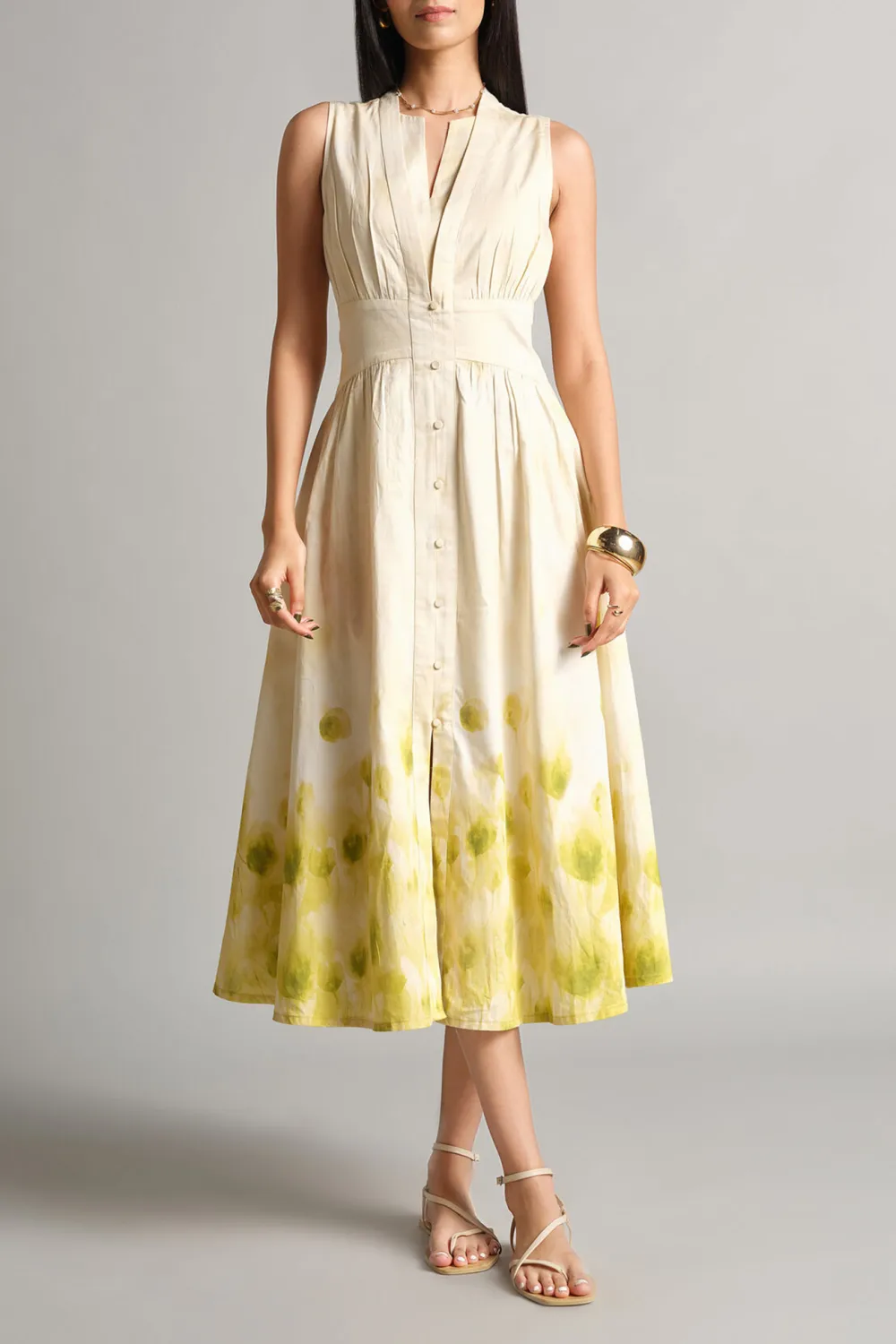 V-Neck Casual Style Flowers Dress