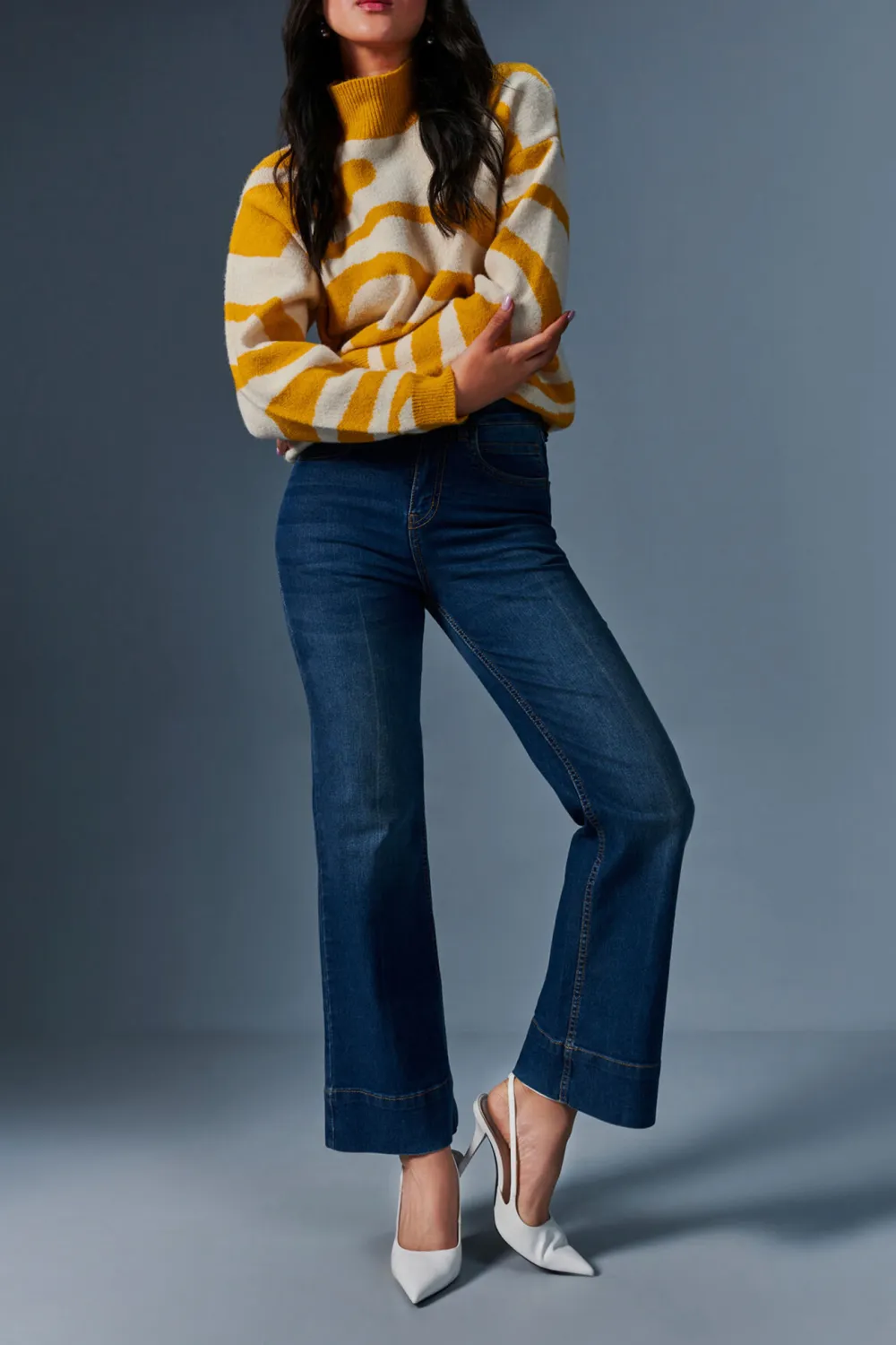 Yellow Long Sleeve Wave Sweater